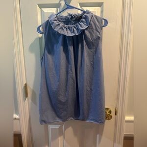 Banana‎ Republic Sleeveless Top Blue Cotton Ruffle Neck Large